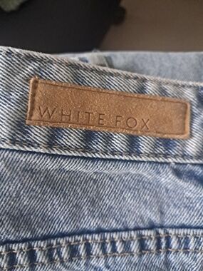 White Fox Boutique Light Blue Denim Jeans with Brown Patch